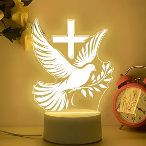 Christian USB Night Light with Dove and Cross Design, Warm Glow Faith Decoration, Prayer Learning Home Decor, Perfect Gift for Christians, Nightlight For Bedroom