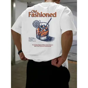 Men's Regular Fit Letter & Old Fashioned Print Round Neck Graphic Tee, Trendy Casual Streetwear Short Sleeve T-shirt for Daily Wear, Ladies Summer Top, Tshirt, Menswear