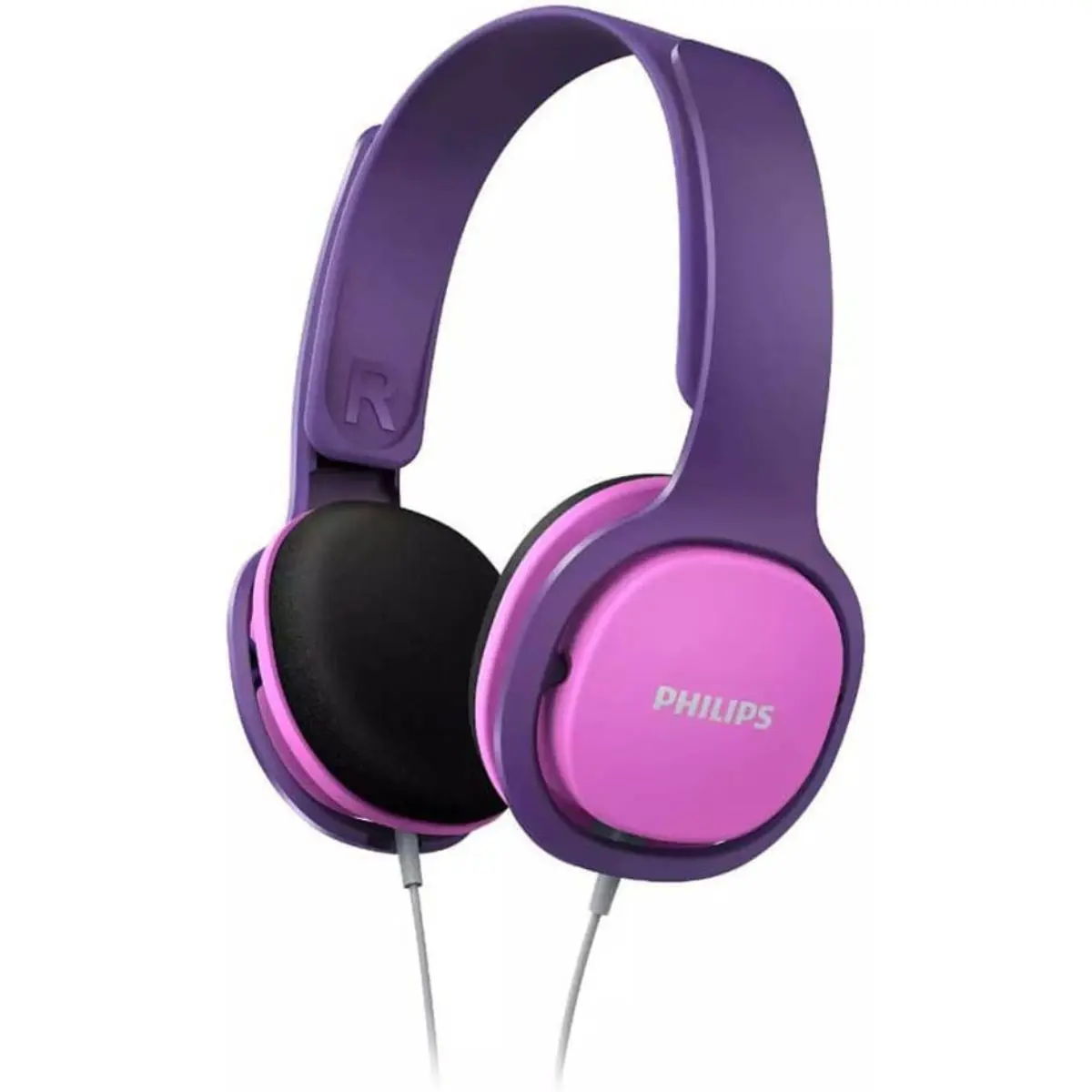 PHILIPS Kids Over Ear Wired Headphones - Adjustable Ergonomic Headband, 85dB Safe Volume Limit, Volume Control, Ultra-Lightweight, Vibrant Purple & Pink, Noise Isolation, Durable Audio Accessory