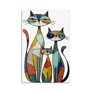 Colorful Abstract Cats Family Retro Vintage Metal Sign Print Aesthetic Room Decoration for Home Bedroom Kitchen Bar Dorm Bathroom Wall Decor 8 X 12 Inch
