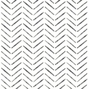 212 MAIN Chevron Geometric Peel & Stick Vinyl Wallpaper, Black Repositionable 18ft Roll, Modern Home Decor Hanging Supply