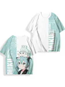 Collector's Edition Hatsune Miku 3D Print Short-Sleeve T-Shirt, Unisex, Anime Short-Sleeve T-Shirt, Summer Casual Fashion Y2K Style, Men's Short-Sleeve T-Shirt, Loose and Breathable