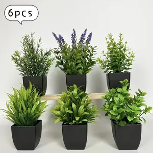 6 Piece Small Artificial Plant Pots Set, Realistic Indoor Home Decor, Plastic Lavender Plants for Office Bathroom Bedroom Decoration, Artificial Shrubs