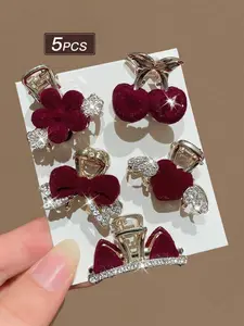 Faux Pearl & Rhinestone Hair Clip Set (7pcs) – Elegant Beach Claw Clips for Women