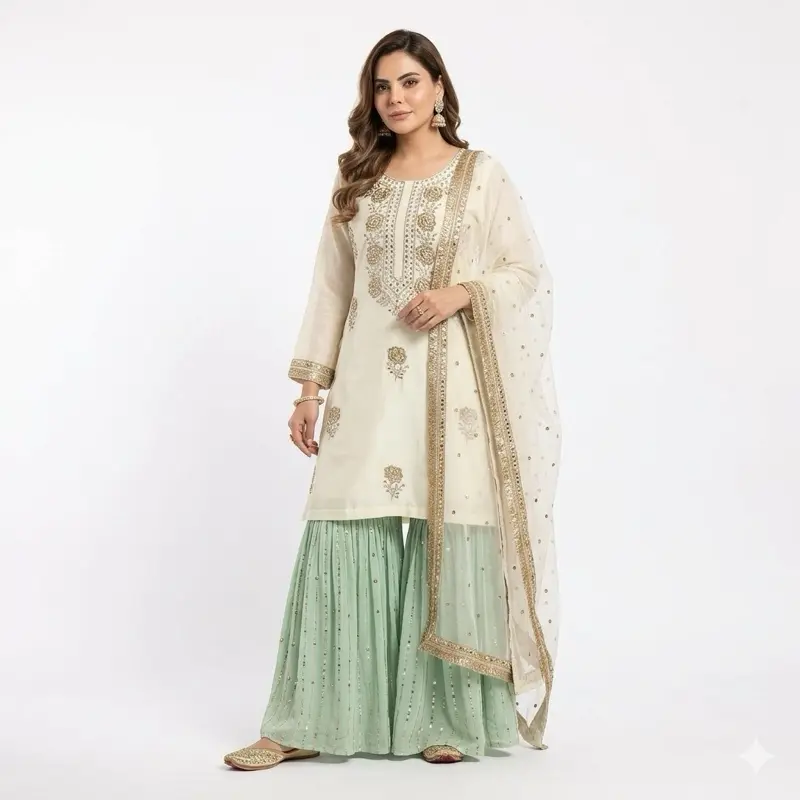 Sharara in 3 Colors Best for Events with Elegant Embroidery and Matching Dupatta M L XL 2XL Sizes Casual Womenswear