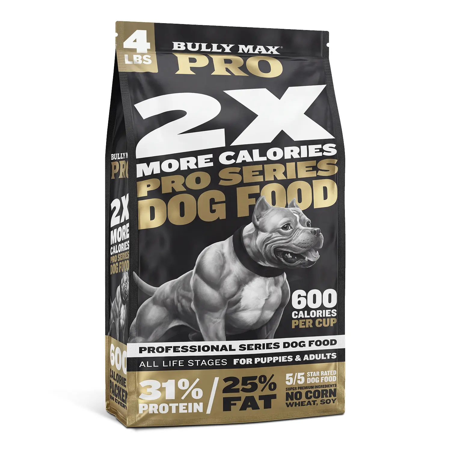 Bully Max Pro 2X Pro Series Dog Food - 4 lbs - High Calorie & High Protein Dry Dog Food for Puppy & Adult Dogs - Weight Gain & Muscle Building - 600 Calories/Cup Kibble Chicken