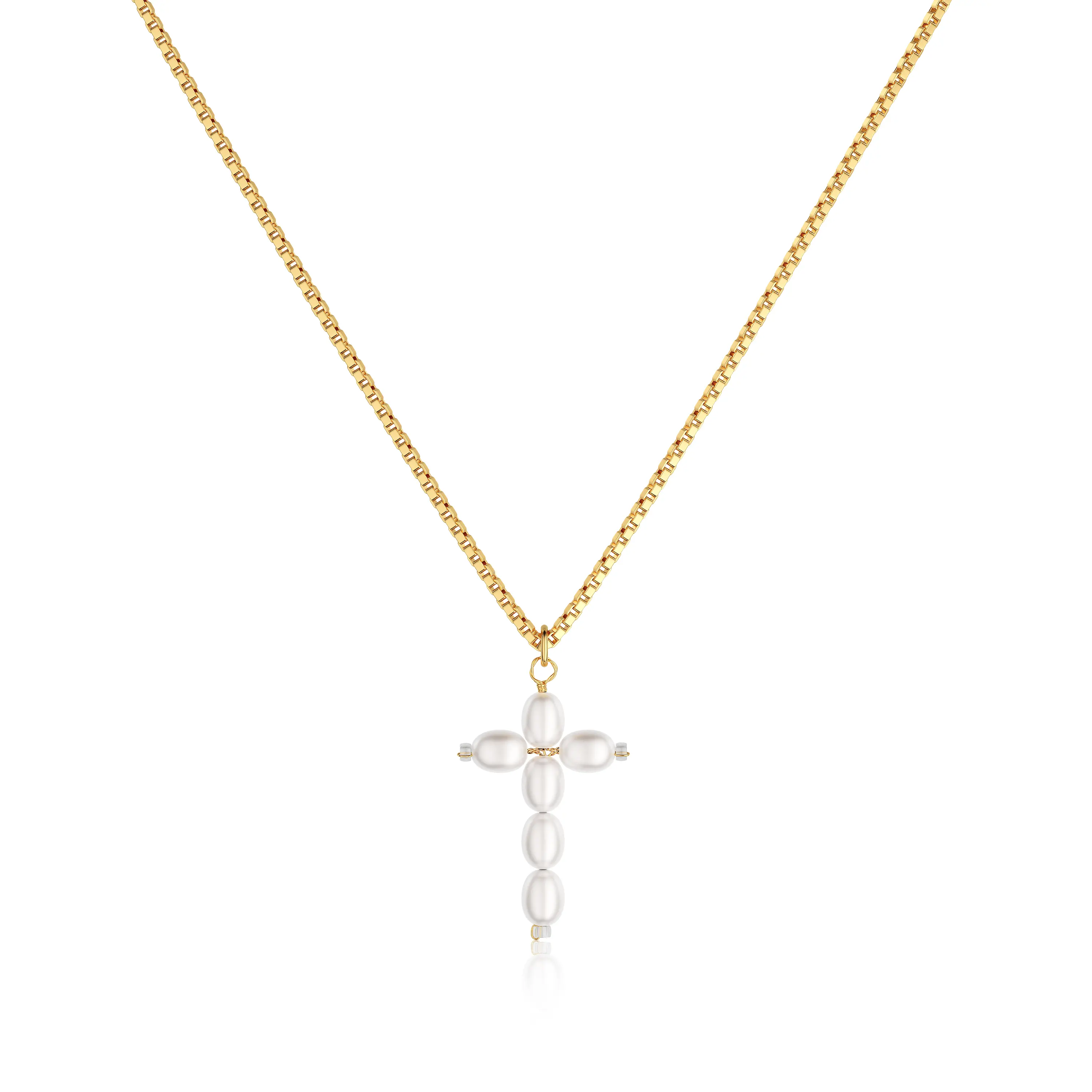 Tewiky 14K Gold Plated Danity Pearl Cross Necklace Wedding Necklace Delicate Jewelry for Women Simple Bridesmaid Jewelry Gifts For Easter Valentine's Day gifts