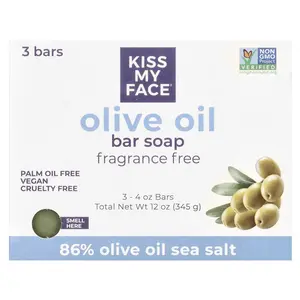 Kiss My Face Olive Oil Bar Soap, Fragrance Free, 3 Bars, 4 oz (115 g) Each