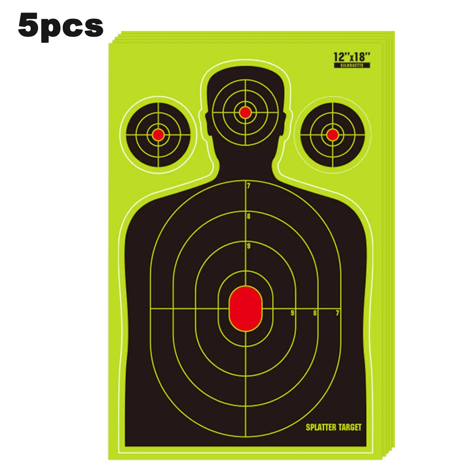 5 Pack Splatter Shooting Targets 12x18 Inch Silhouette Human Shape Target Stickers Bright Visible Impact Splatter Targets for Shooting Practice Indoor Outdoor Training