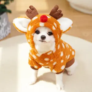 Dog Cat Winter Clothes Cute Elk Dog Cosplay Clothes Pet Christmas Clothing Flannel Plush Keep Warm Puppy Festive Hooded Coat