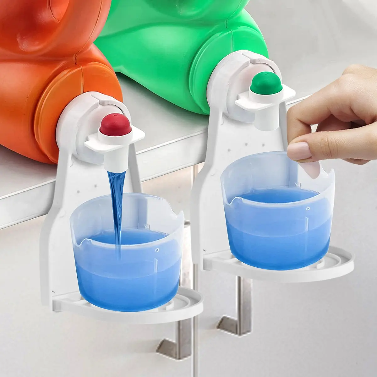 2-Pack Detergent Drip Catcher & Cup Holder, Fits Most Economy Sized Bottles - Keeps Laundry Area Clean and Tidy