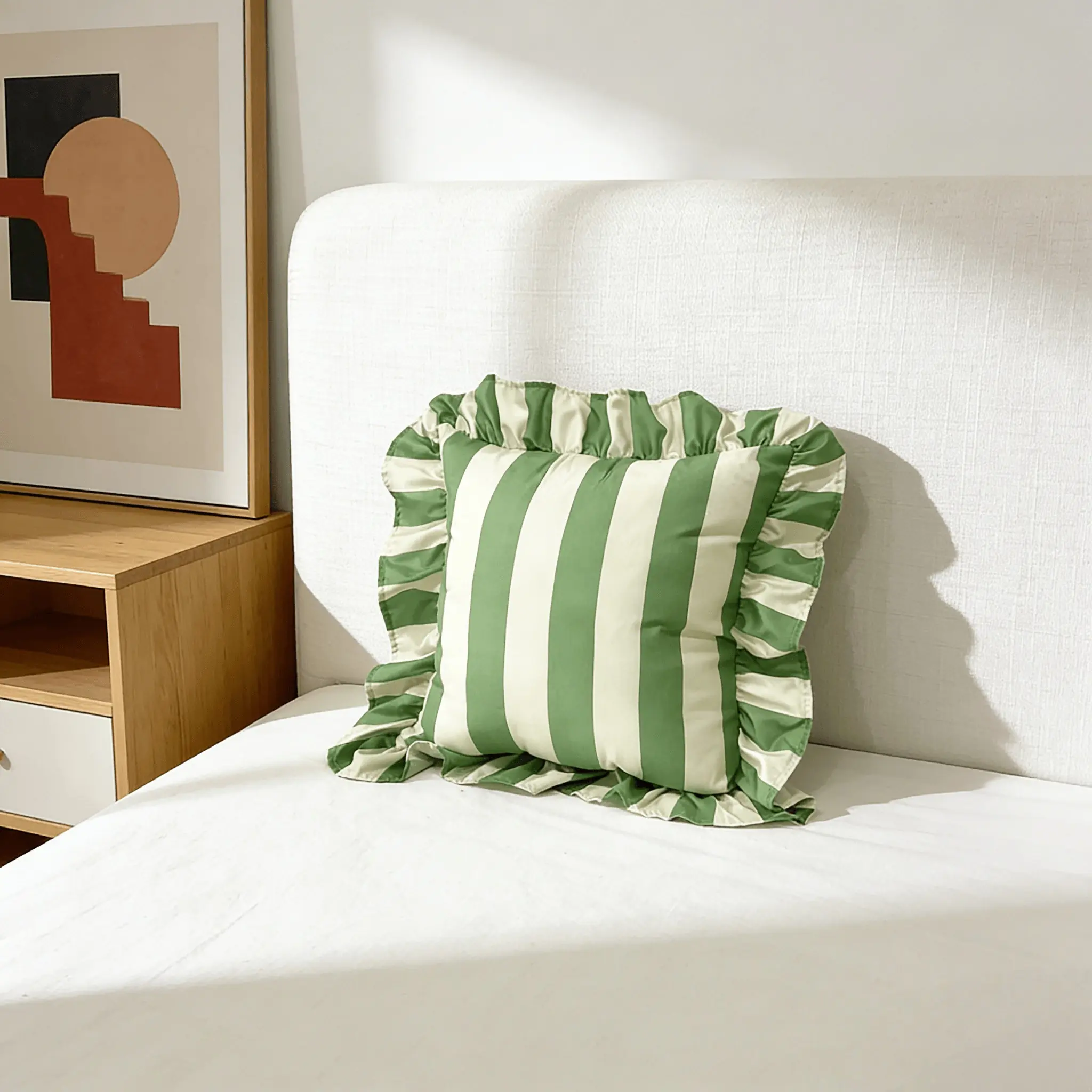 Ultra-Fine Microfiber Brushed Stripe Pillowcase with Double Layer Ruffle Trim, Colorful Throw Pillow Case for Living Room Decor
