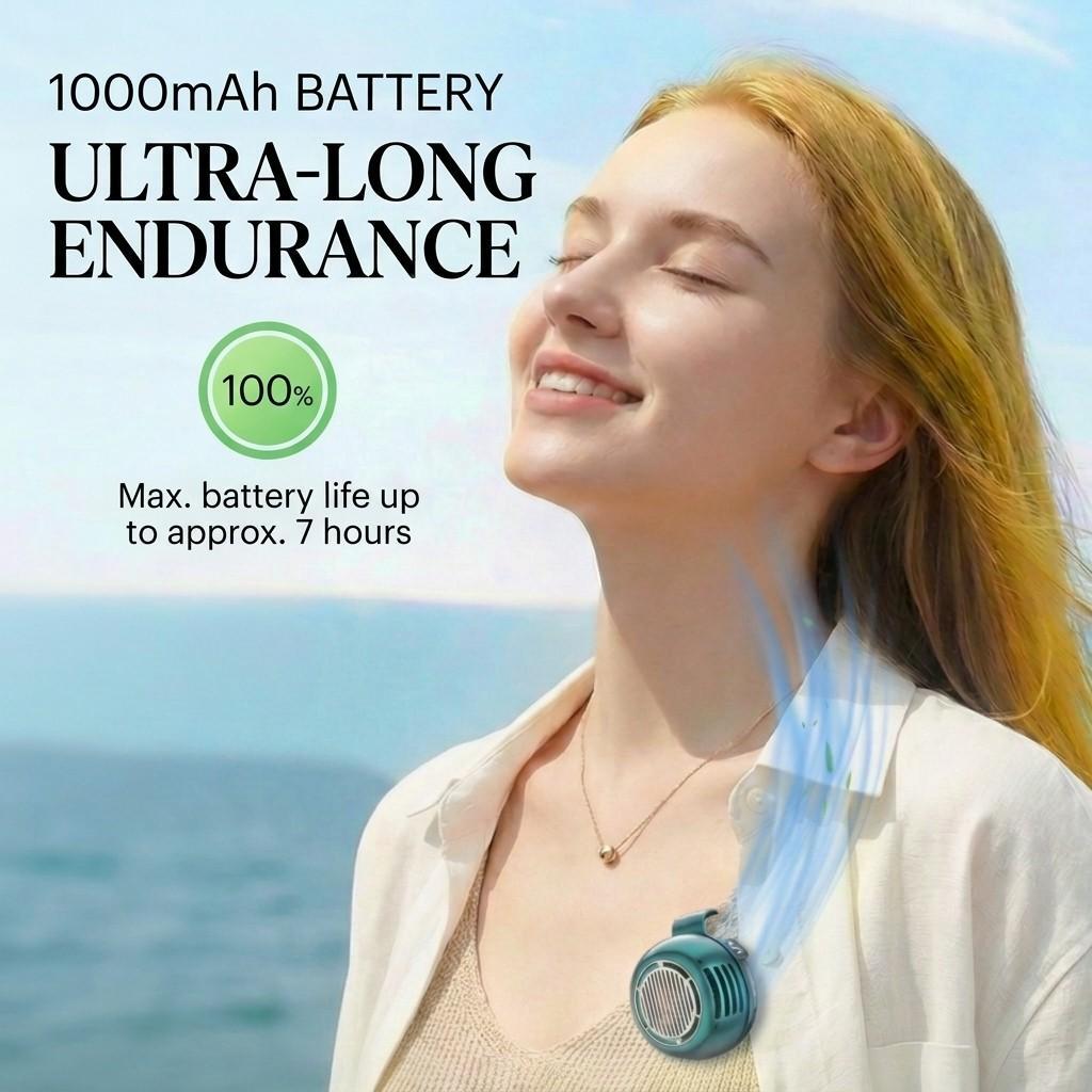 2026 Upgraded Portable Silent Mini Blade-less Clip-On Fan with LED Display—compact and portable, clips onto a shirt or belt; 5-speed suspended cyclone fan with a 1000mAh battery; ideal for outdoor use, travel, and the office