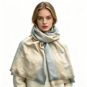 INS 185g Ultra Lightweight Gradient Letter Jacquard Pashmina Shawl Wrap for Women Soft Cashmere Feel Scarf Breathable for All Seasons Summer Air Conditioned Rooms Wedding Bridesmaid Gift