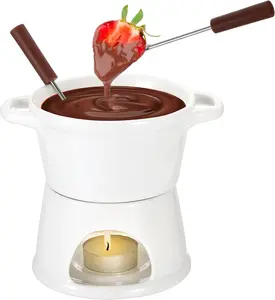 300ML Ceramic Butter Warmer Set with 2 Forks, White Fondue Pot Melting Pot Set, Melt Hot Pot Bowl Set for Cheese Chocolate Butter Caramel