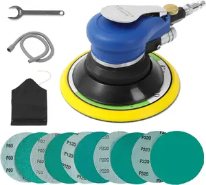 Air Random Orbital Sander Self-Vacuum with Hose and Dust bag by , Pneumatic Palm Sander Orbital Sander With 10 count Sandpapers for Auto  Work, Woodworking (6 Inch-Vacuum Type)