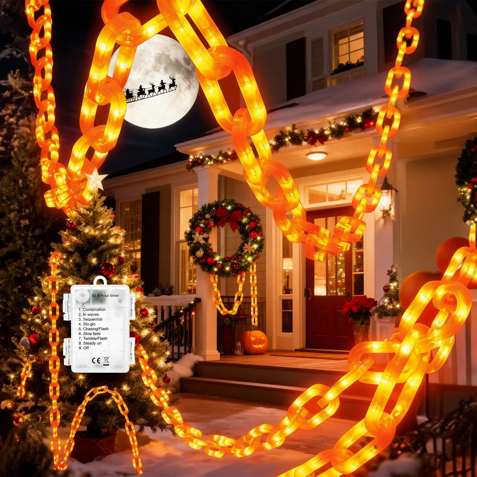Spooky Halloween Chain String Lights - 10 Ft Battery Operated, Waterproof, 8 Modes, US Patent (Orange) for Outdoor Twinkle, Mood Decorative, Light Decor Uses, Mood Decorative Lights