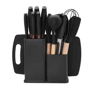 QQ 19PCS Multi-Color Kitchen Tool Set (Black/Gray/White/Pink) - Heat-Resistant Silicone, Sharp Knives & Storage Holder | Perfect for Daily Cooking, Home Baking, Meal Prep | Complete Kitchen Bundle Trending Hot Sale