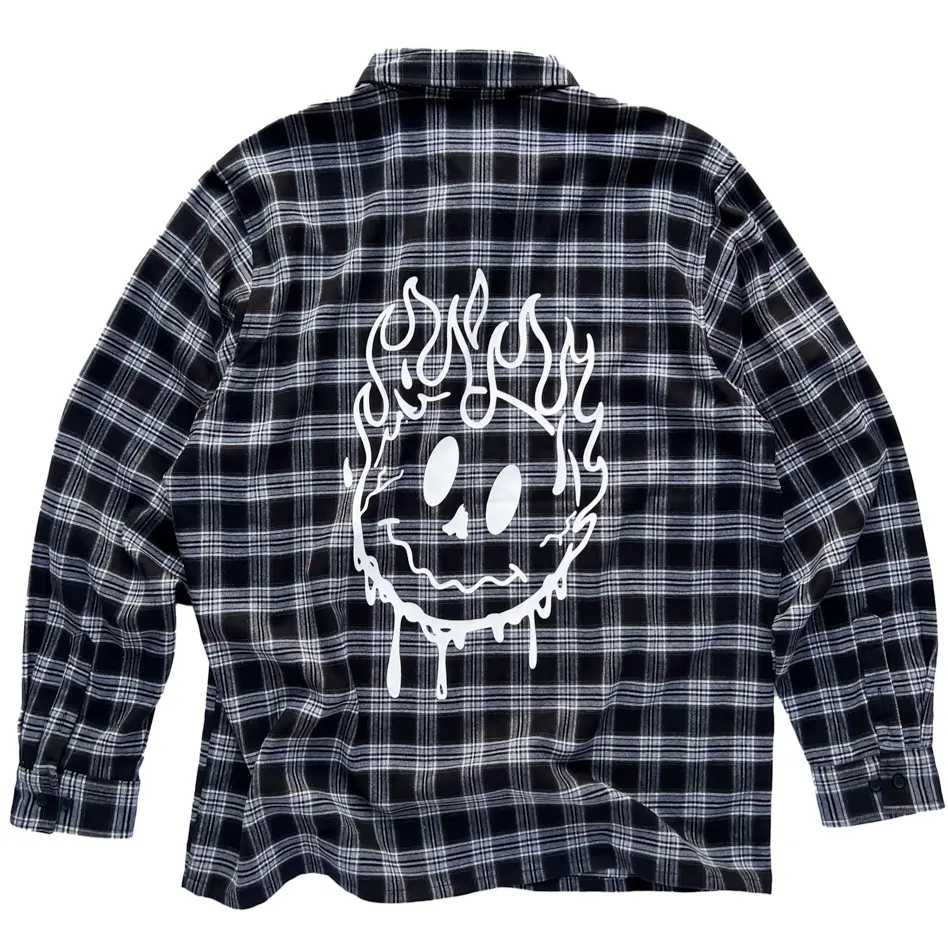 Kill Crew Men's Smiley & War Wolf Plaid Flannel Shirt - Casual Long Sleeve Soft Top, Durable Poly-Cotton Blend, Street Style, Checked Pattern, Day Wear, Year-Round Flannel Ease, Breathable Fit, Menswear Essential