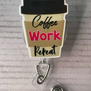 Coffee Work Repeat Badge Reel