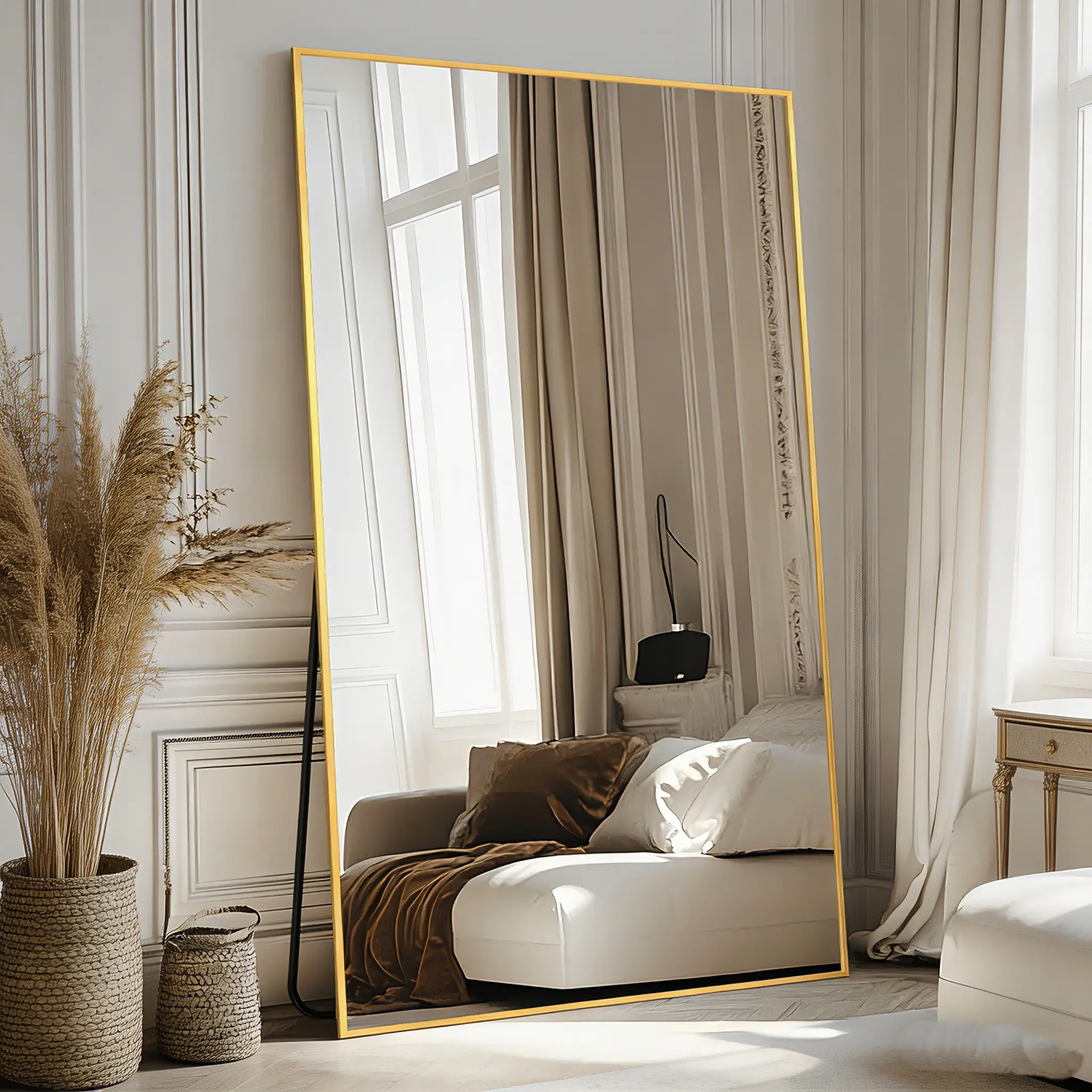 71"x26" Wall Full Length Mirror,Full Length Standing Mirror,Large Floor Mirror with Aluminum Frame for Bedroom, Bathroom, Living Room,Wall Mount or Freestanding Design(with Stand,Rect 71"x26" Full Length Mirror Full Body Floor