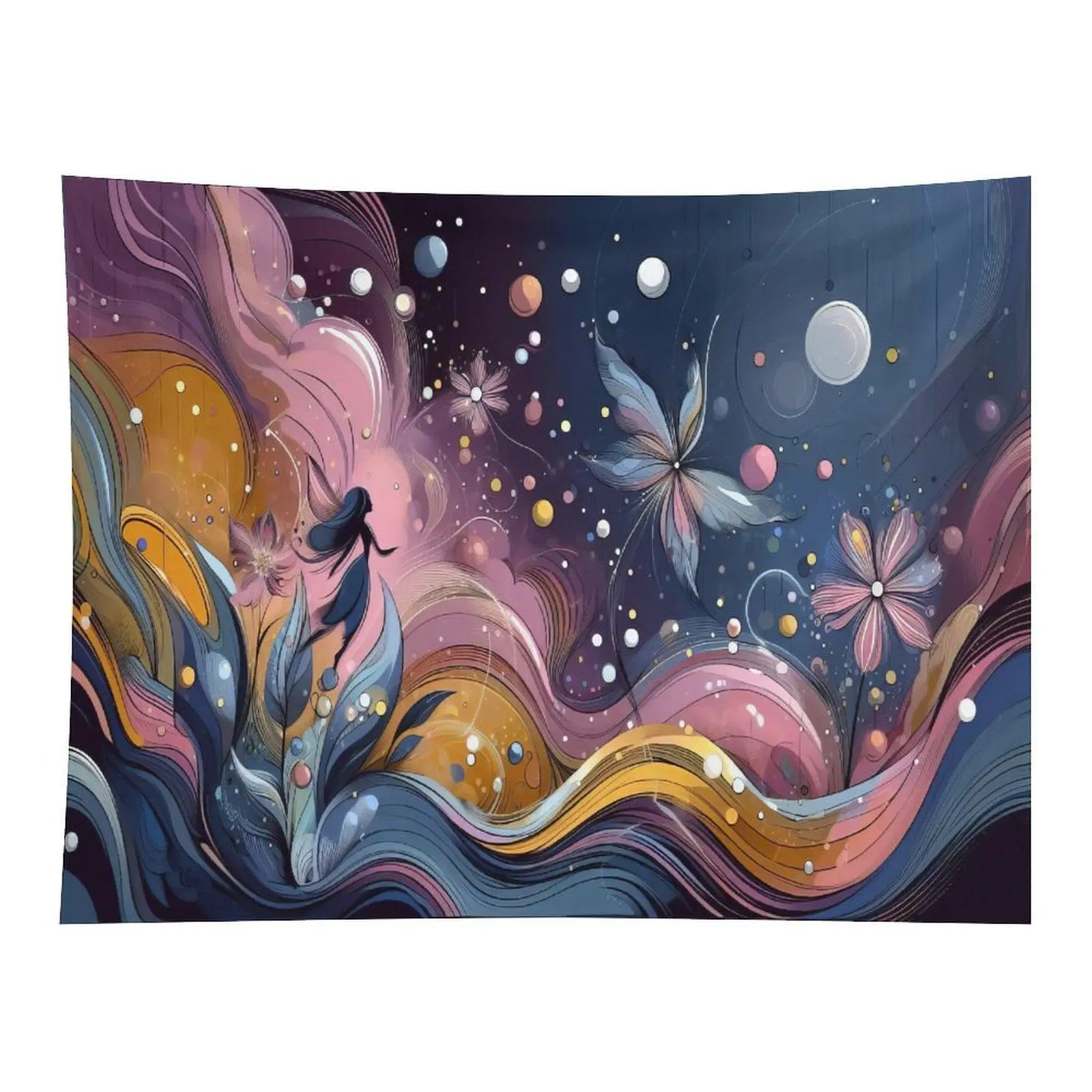 Abstract Fantasy Fairy Butterfly Galaxy Tapestry, Flowing Wave Colorful Art Wall Hanging for Bedroom Decor