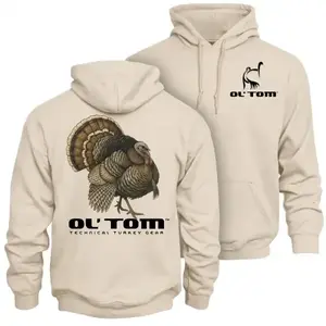 Ol' Tom Turkey Hunting Hoodie – Strutting Wild Turkey Gobbler Graphic Back Print, Technical Turkey Gear Apparel for Turkey Hunters, Outdoor Spring Gobbler Hunting Lifestyle Hoodie