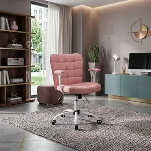 Height Adjustable Swivel Desk Chair, PU Leather Ergonomic Chair with Tilting Back & Detachable Armrests, Rolling Office Vanity Chair for Home Study Bedroom Living Room, Multiple Colors Optional