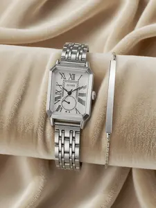 Rectangular Roman Dial Stainless Steel Watch: Retro Elegant Style, A Sleek Wrist Accessory for Daily Commutes