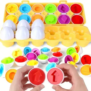 Match Egg 6/12 Piece Color & Shape Sorting Puzzle Set, Early Learning Educational Toy for Toddlers, Montessori Gift for Kids