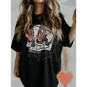Women's Skull Graphic T-Shirt - Boho Vintage, Rebel Rock n Roll Grunge Edgy, Hippie Outfit Top