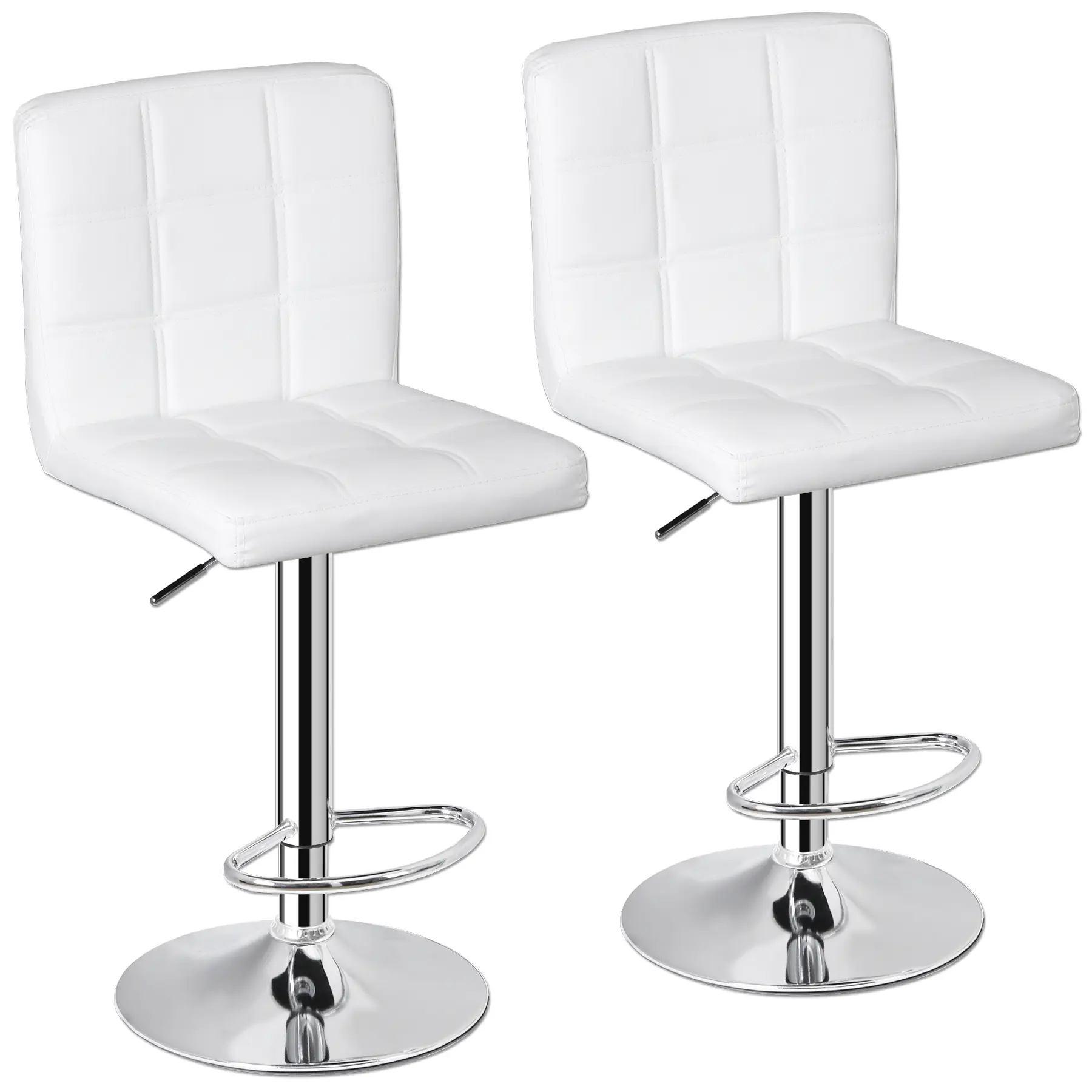 Zenstyle 2-Piece 360 Rotational 360° Swivel Armless Modern Adjustable Bar Barstools - PU Leather Upholstered, Adjustable Height, Round Base, Counter-Height Indoor Furniture (White), 360 Rotational Barstools