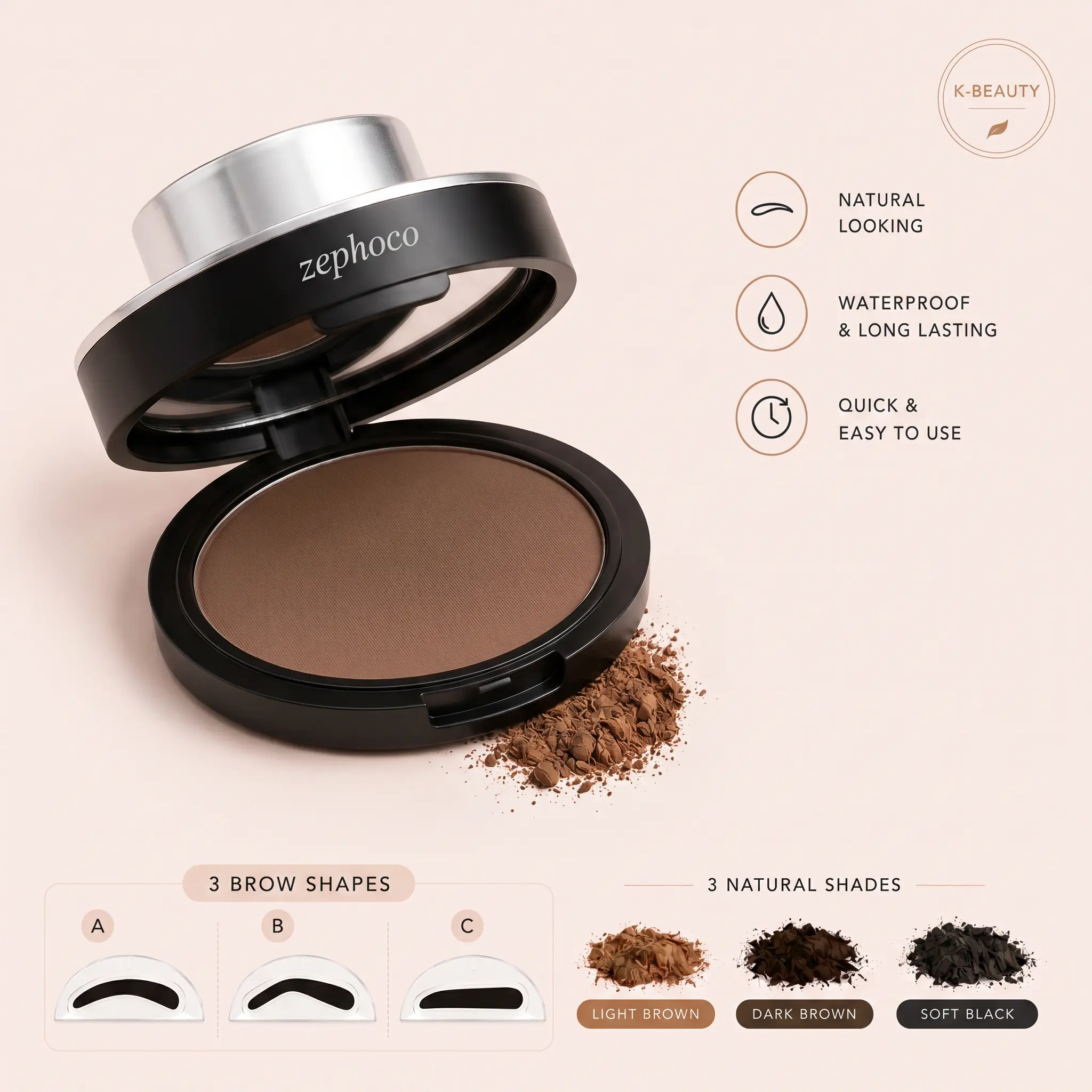 Eyebrow Stamp Kit – Waterproof Brow Powder Stencil, Natural Fuller Brows in Seconds, 3 Shades | BrowPress
