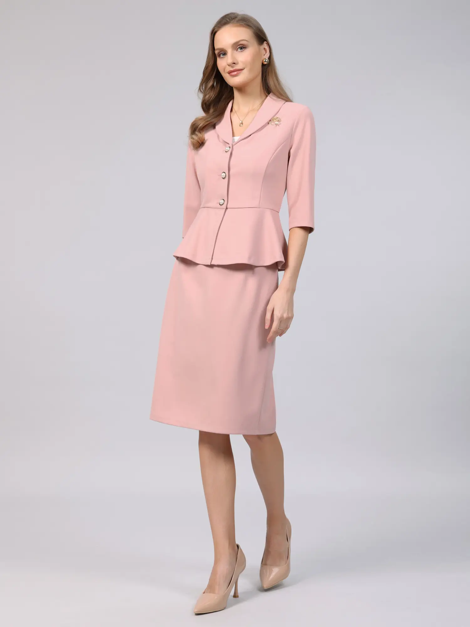 INSPIRE CHIC Women's Skirt Suit Set 2pcs Outfit Trendy Work Peplum Blazers and Pencil Skirts with Brooch Pin