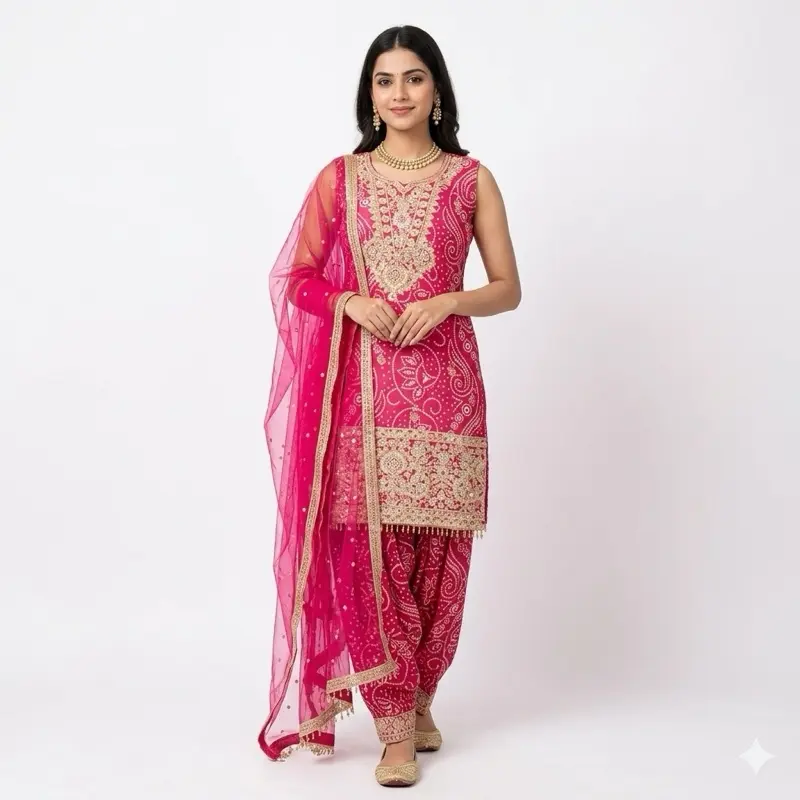 Women's Standard Classic Sleeveless Kurti - Panjabi Style Loose-Fitting Tunic Top with Embroidered Neckline, Pink Festive/Party Wear Sleeveless Corset Top for Women