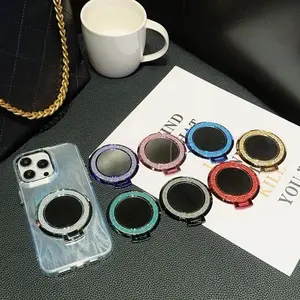 Glitter Mirror Stand Circular Magnetic Holder Grip Griptok Phone Holder Supports The IPhone 15's Pad Magsafe Smart Tok