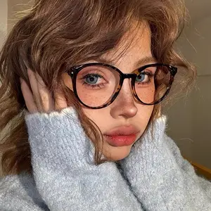 Tortoiseshell Round Cat Eye Glasses, Suitable For Women With Nearsightedness With Blue Light Blocking Retro American Style Eyeglass Frames
