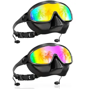 Aegend Silicone Pool Goggles with Nose Cover for Adults, 2-Pack Wide View Anti-Fog UV-Protective No Leak Pool-Style/Outdoor Swimming Goggles for Men & Women