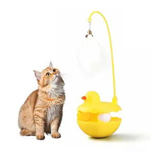 Duck Shaped Tumbler Cat Toy, 3-in-1 Interactive Kitten Toy with Feather Wand, Bell & Rolling Balls, Self-Entertaining Cat Play Toy for Indoor Outdoor Cats, Detachable & Washable Pet Toy