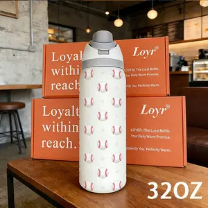 Loyr 32oz Dual Drink Insulated Travel Tumbler, Thermal Tumbler, Baseball Pattern Large Capacity, Stainless Steel, Straw, Drinkware, Bottles, Perfect Gift, Outdoor & Daily Use