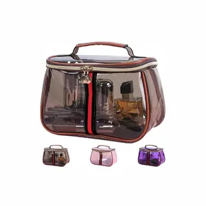 New Retro Vintage Vanity Bag, Makeup Bags Large Capacity Waterproof Transparent Toiletry Bag, Ladies Travle Storage Case, Clear Tote Bag with Zipper for Women (Brown)