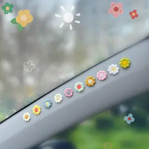 Creative Woven Flower Design Stickers for Car Dashboard & Rearview Mirror, Cute Floral Design Car Interior Decal, Universal Decorative Car Accessories, Fun Summer Gift, Car Interior Accessories, Car Decorations, Sticker Decals