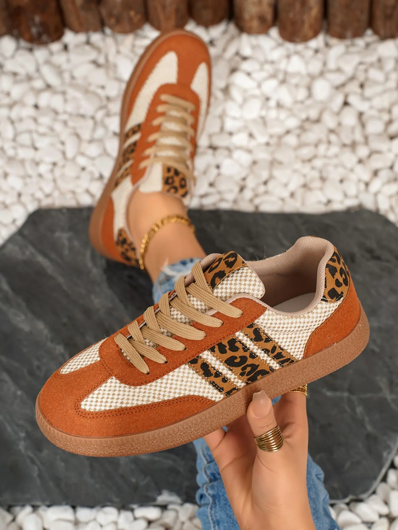New Leopard Print Retro Training Sneakers, Splicing Design, Anti-Slip Eva Sole, Casual Street Style, Trendy Fashion Sneaker, All Seasons, Sports Shoes, Running Training Sneakers, Trendy Walking Sneakers