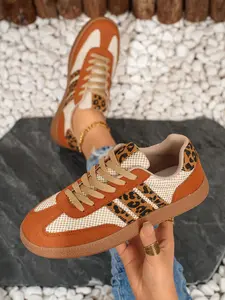 New Leopard Print Retro Training Sneakers, Splicing Design, Anti-Slip Eva Sole, Casual Street Style, All Seasons, Sports Shoes, Running Training Sneakers