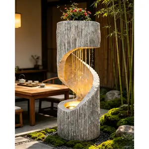 29.92 Inch Modern Spiral Waterfall Fountain with LED Light, Weather-Resistant Resin Outdoor Water Feature for Garden, Patio, Backyard, Yard and Home Decorbedroom decor home essentialsHome Essentialsbedroom decor