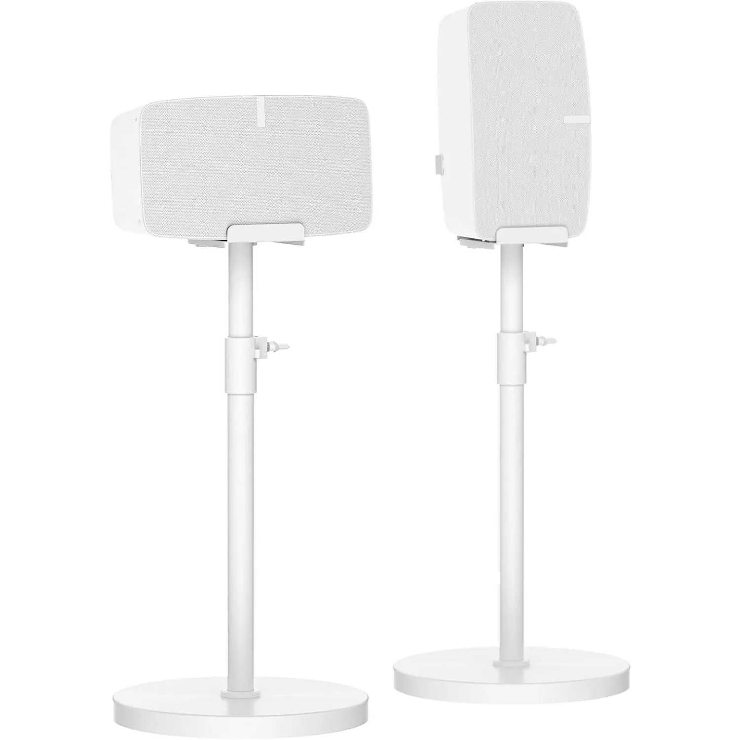 Heavy-Duty 2-Pack Metal Floor Speaker Stands for Sonos 5 & Play:5 (White) - 34"-41" Height-Adjustable Vertical Accessories with Dual Mounting Options, Cable Management, True Ear-Level Precision, All Screws & Tools, Anti-Slip Rubber Pads
