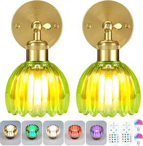 Battery Operated Wall Sconce with Remote Control, Wireless Wall sconces Set of Two with 7000mAh Dimmable Magnetic RGB Bulbs, Rechargeable Wall Light for Bedside Bedroom Living Room Hallway Wall Decor