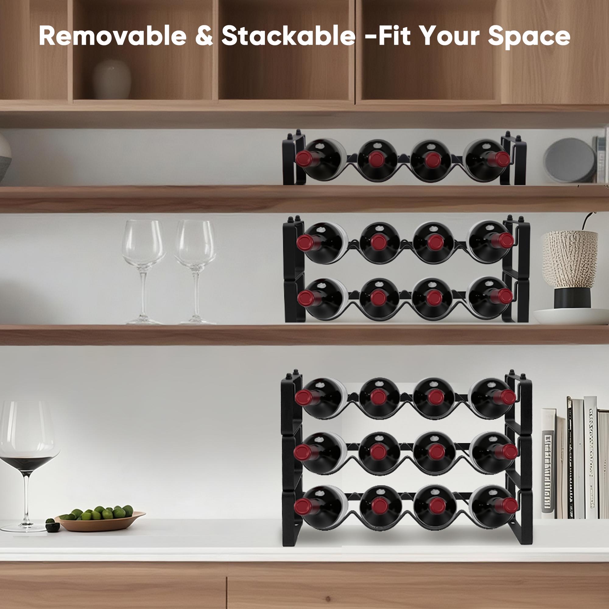 Black Metal 4-Bottle Countertop Wine Rack - Wave-Shaped Home Organizer for Wine Bottle Storage Glass Brewing & Juicing Space-Saving Anti-Rust Clip