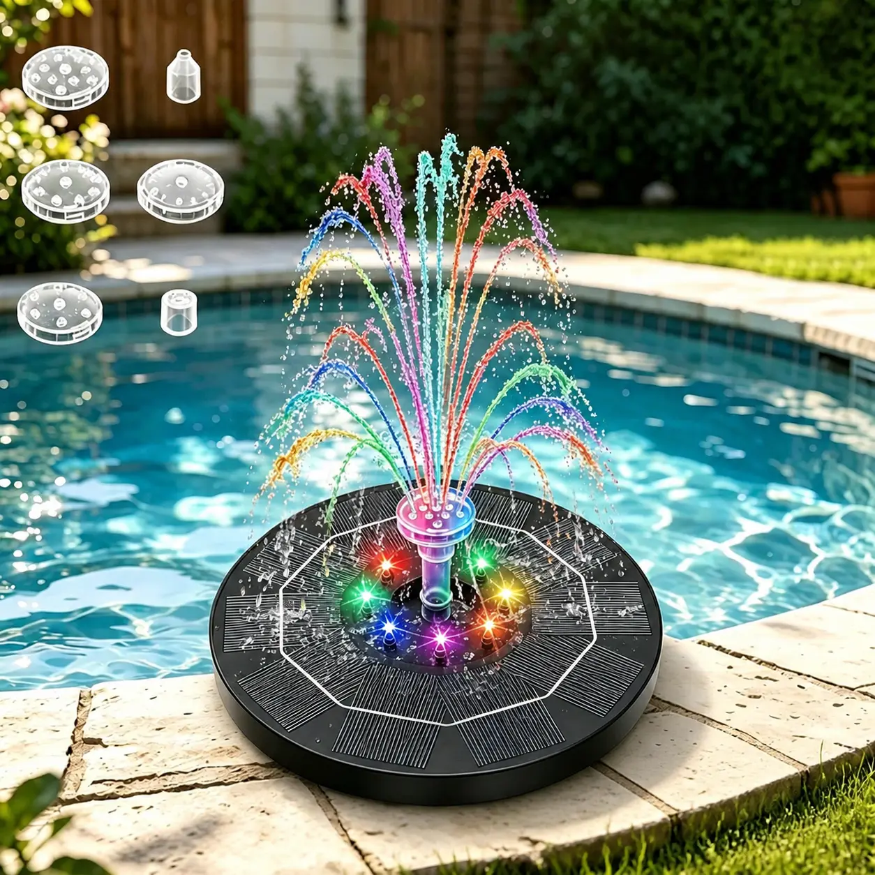 LED-Equipped Streamlined Circular Solar Fountain, Outdoor Garden Decor for Courtyards, Ponds, Fish Tanks