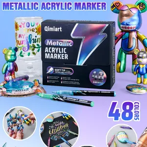 Metallic Acrylic Markers Set, 48 Colors Liquid Metal Sign Pen, Ideal for Ceramic Glass Plastic, School Office Supplies, Easter Gift